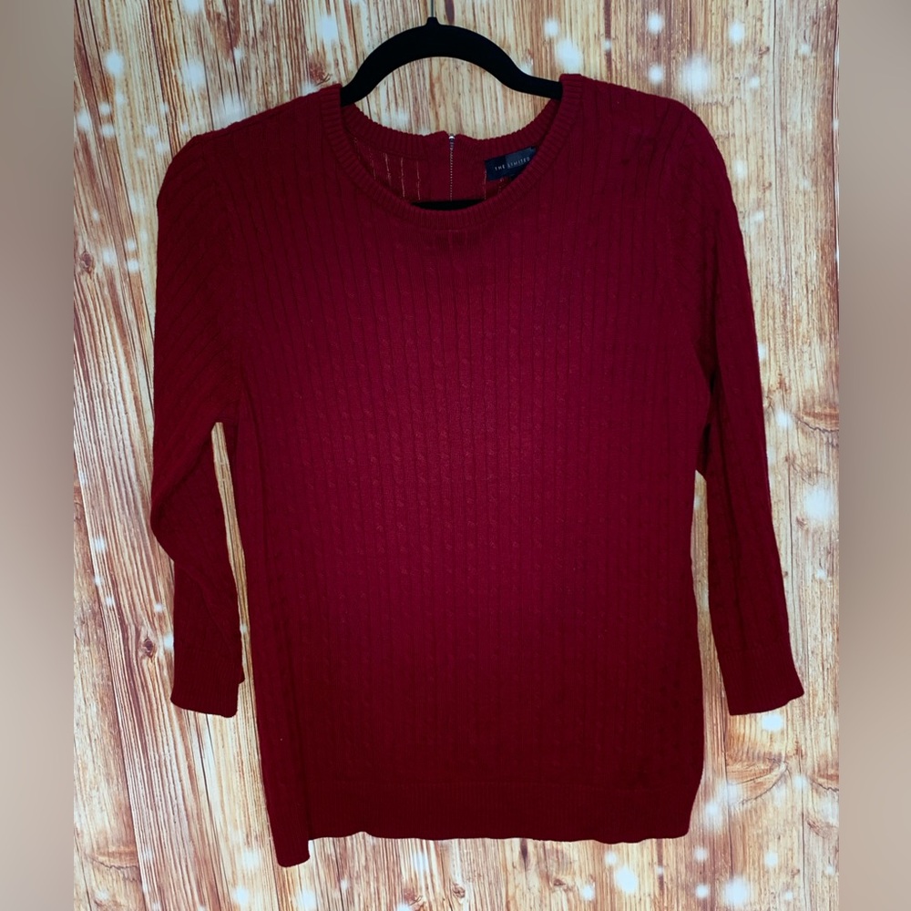 The Limited Red Cable Knit Sweater Pull Zip with Ribbon in Back Size L